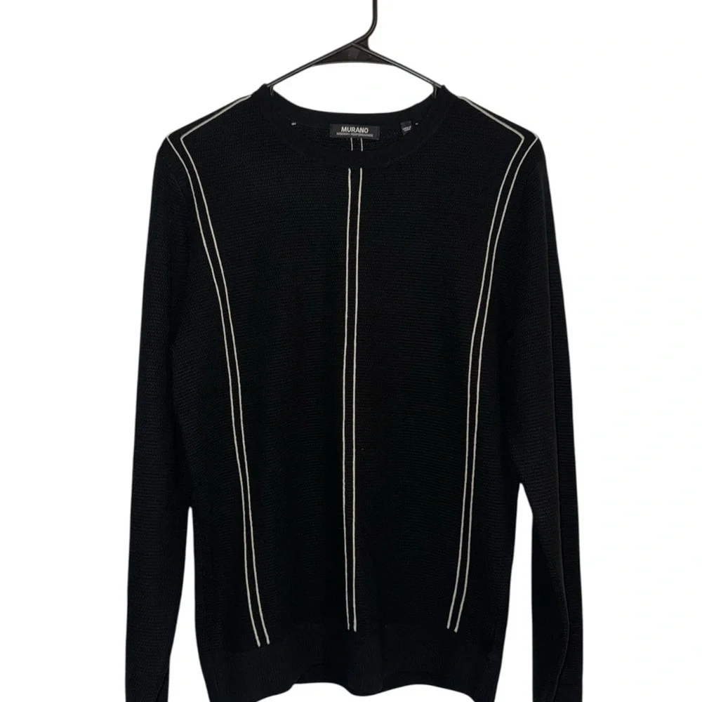 Murano Black Crewneck Sweater with White Stripes - Picture 1 of 7
